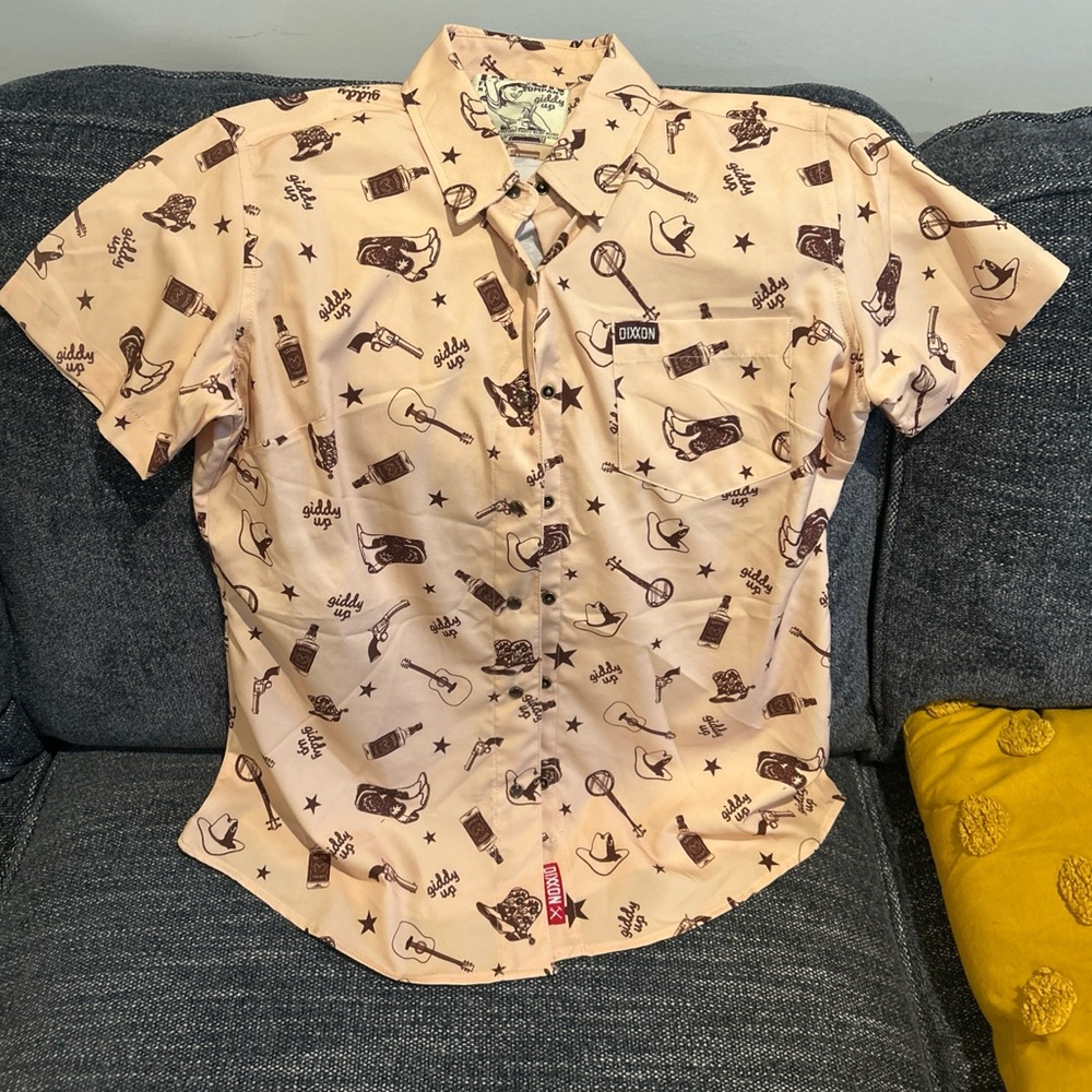 DIXXON WOMEN'S GIDDY UP SHORT SLEEVE SHIRT BUTTON FRONT LIGHTWEIGHT sz M Cowgirl